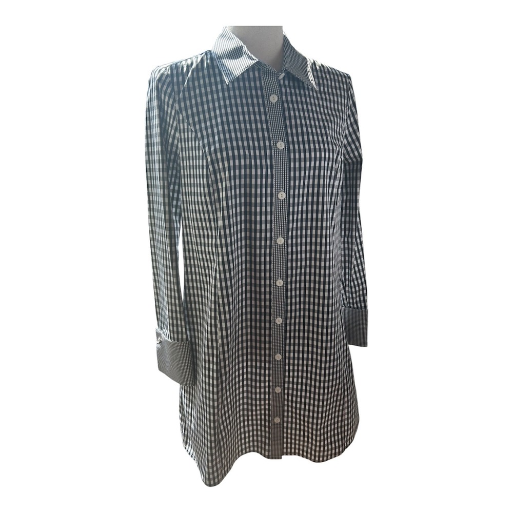 Abbey Glass Plaid Boyfriend Dress Womens 8 Black Gingham Mini Long Sleeve